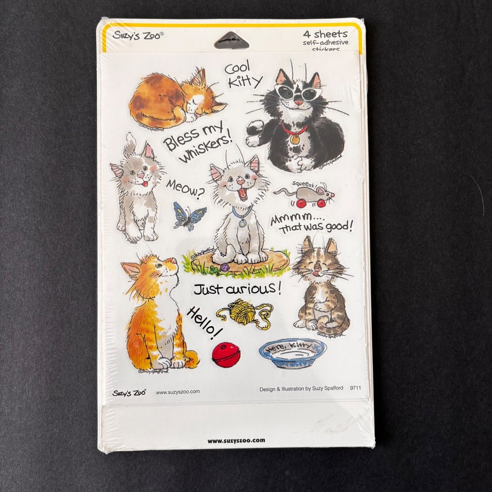 Suzy's Zoo Vintage Cat Stickers 4 Sheets Self Adhesive Cool Kitty 9711 New